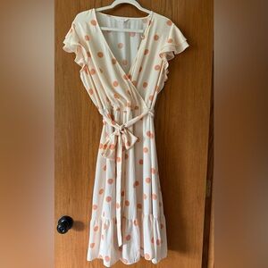 LC Lauren Conrad Peach & Cream Polka Dot Dress